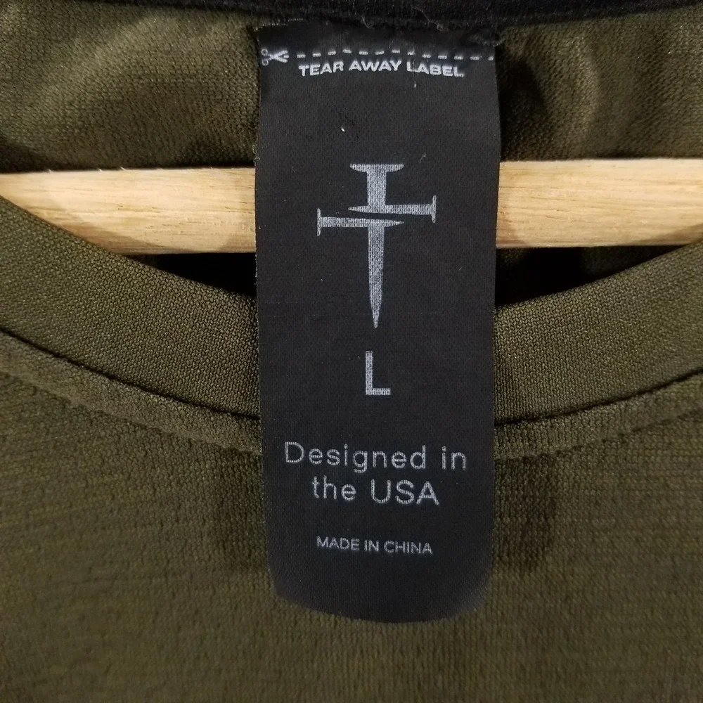 Three Nails Shirt Mens Large Green Short Sleeve Performance Gym Training Running